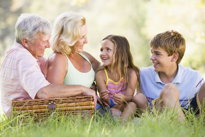 Grandparents with grandchildren in the country